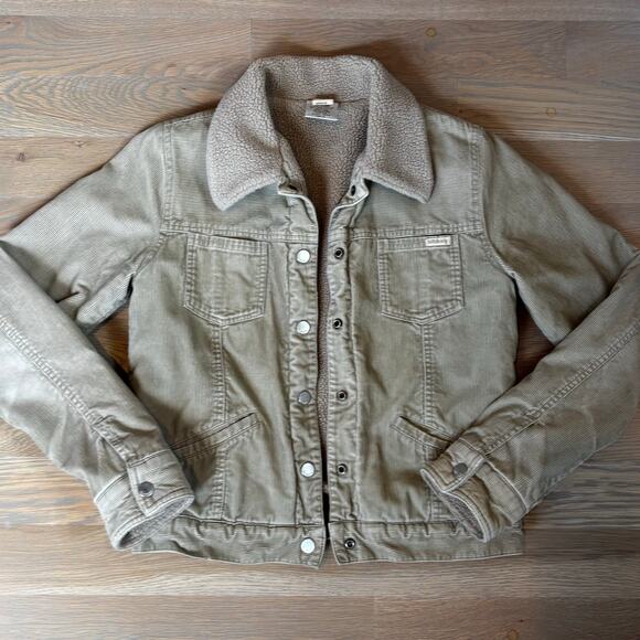 VTG 90s Billabong Corduroy Trucker Jacket Sherpa Lined Beige Womens Size Large - Picture 1 of 8
